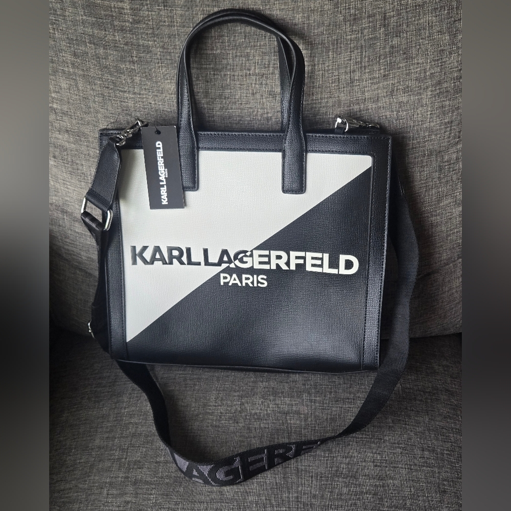 $228 KARL LAGERFELD Paris Black Amd White Nouveau Tote Crossbody Bag